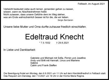 Traueranzeige von Edeltraud Knecht von Stuttgarter Zeitung / Stuttgarter Nachrichten