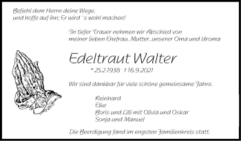 Traueranzeige von Edeltraut Walter von Stuttgarter Zeitung / Stuttgarter Nachrichten