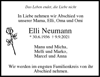Traueranzeige von Elli Neumann von Stuttgarter Zeitung / Stuttgarter Nachrichten