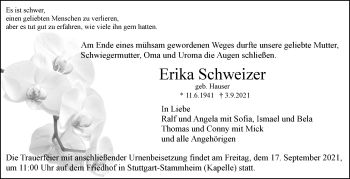 Traueranzeige von Erika Schweizer von Stuttgarter Zeitung / Stuttgarter Nachrichten