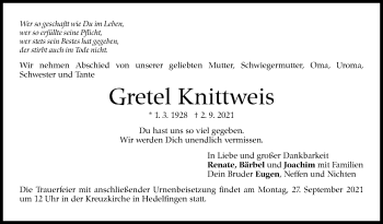 Traueranzeige von Gretel Knittweis von Stuttgarter Zeitung / Stuttgarter Nachrichten
