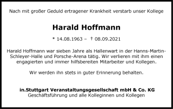 Traueranzeige von Harald Hoffmann von Stuttgarter Zeitung / Stuttgarter Nachrichten