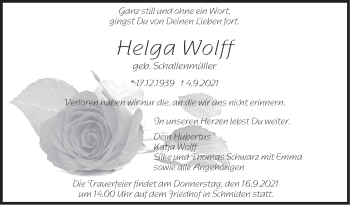 Traueranzeige von Helga Wolff von Stuttgarter Zeitung / Stuttgarter Nachrichten
