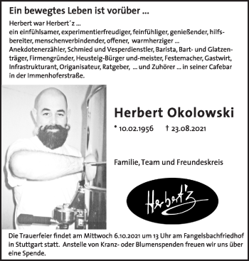Traueranzeige von Herbert Okolowski von Stuttgarter Zeitung / Stuttgarter Nachrichten
