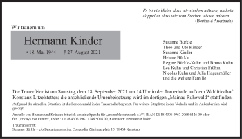 Traueranzeige von Hermann Kinder von Stuttgarter Zeitung / Stuttgarter Nachrichten