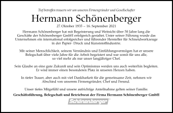Traueranzeige von Hermann Schönenberger von Stuttgarter Zeitung / Stuttgarter Nachrichten
