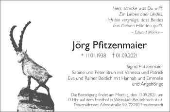 Traueranzeige von Jörg Pfitzenmaier von Stuttgarter Zeitung / Stuttgarter Nachrichten