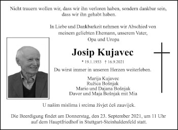 Traueranzeige von Josip Kujavec von Stuttgarter Zeitung / Stuttgarter Nachrichten