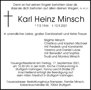 Traueranzeige von Karl Heinz Minsch von Stuttgarter Zeitung / Stuttgarter Nachrichten