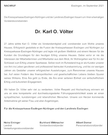 Traueranzeige von Karl O. Völter von Stuttgarter Zeitung / Stuttgarter Nachrichten