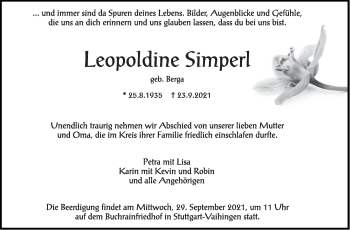 Traueranzeige von Leopoldine Simperl von Stuttgarter Zeitung / Stuttgarter Nachrichten