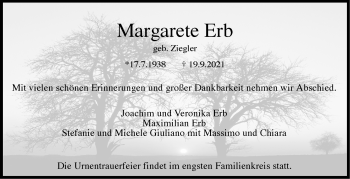 Traueranzeige von Margarete Erb von Stuttgarter Zeitung / Stuttgarter Nachrichten