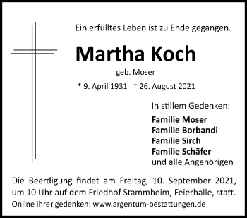 Traueranzeige von Martha Koch von Stuttgarter Zeitung / Stuttgarter Nachrichten
