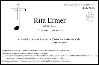 Traueranzeige von Rita Ermer von Stuttgarter Zeitung / Stuttgarter Nachrichten