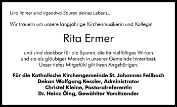 Traueranzeige von Rita Ermer von Stuttgarter Zeitung / Stuttgarter Nachrichten