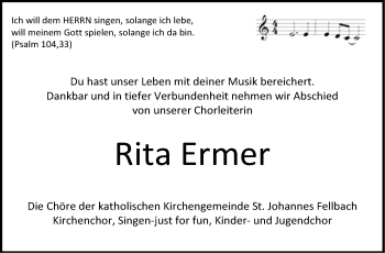 Traueranzeige von Rita Ermer von Stuttgarter Zeitung / Stuttgarter Nachrichten