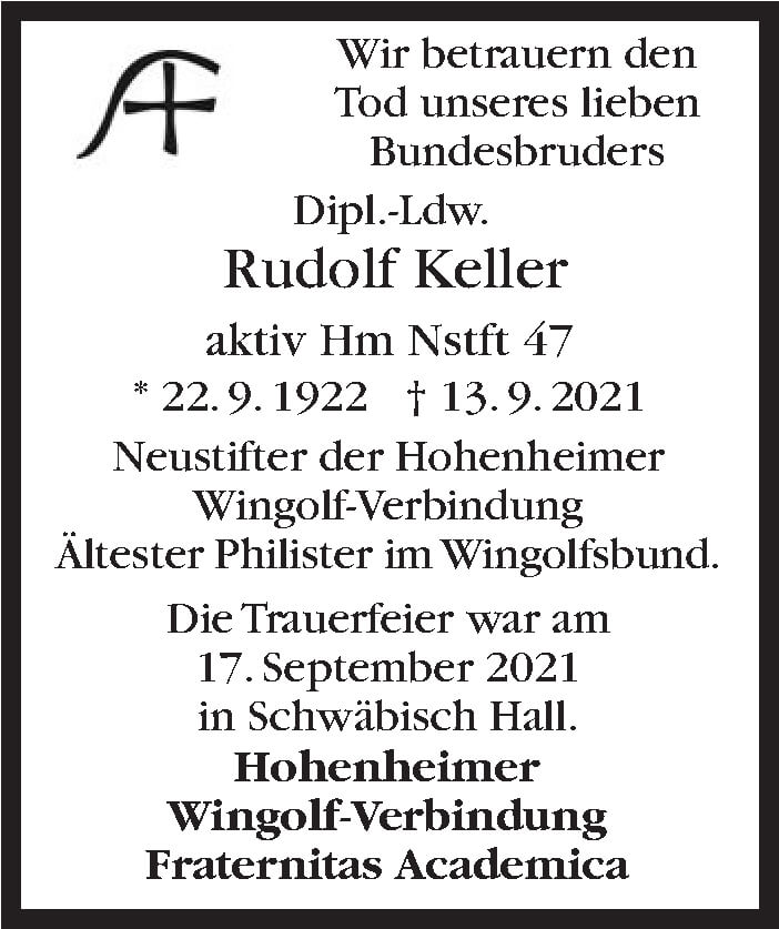  Traueranzeige für Rudolf Keller vom 18.09.2021 aus Stuttgarter Zeitung / Stuttgarter Nachrichten