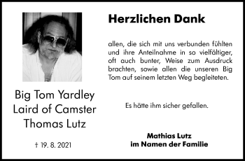 Traueranzeige von Thomas Lutz von Stuttgarter Zeitung / Stuttgarter Nachrichten