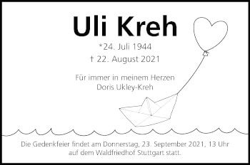 Traueranzeige von Uli Kreh von Stuttgarter Zeitung / Stuttgarter Nachrichten