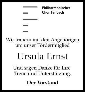 Traueranzeige von Ursula Ernst von Stuttgarter Zeitung / Stuttgarter Nachrichten