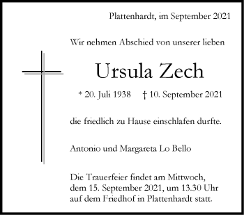Traueranzeige von Ursula Zech von Stuttgarter Zeitung / Stuttgarter Nachrichten