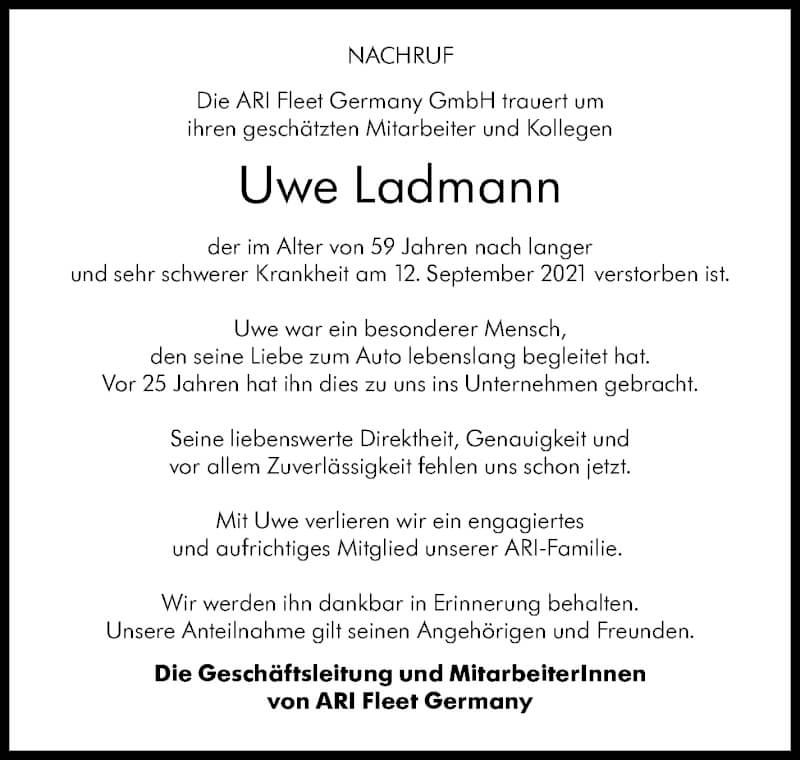  Traueranzeige für Uwe Ladmann vom 20.09.2021 aus Stuttgarter Zeitung / Stuttgarter Nachrichten