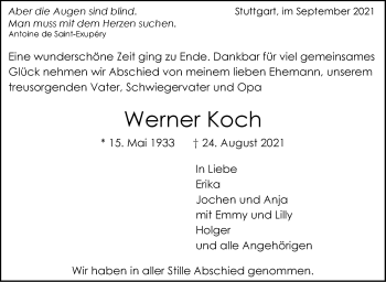 Traueranzeige von Werner Koch von Stuttgarter Zeitung / Stuttgarter Nachrichten