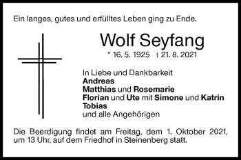 Traueranzeige von Wolf Seyfang von Stuttgarter Zeitung / Stuttgarter Nachrichten