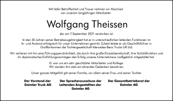 Traueranzeige von Wolfgang Theissen von Stuttgarter Zeitung / Stuttgarter Nachrichten