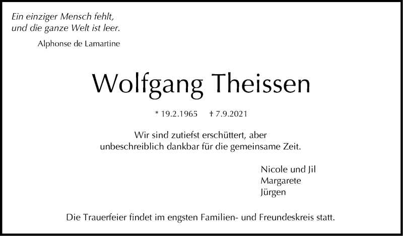  Traueranzeige für Wolfgang Theissen vom 01.10.2021 aus Stuttgarter Zeitung / Stuttgarter Nachrichten