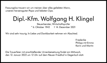 Traueranzeige von Wolfgang H. Klingel von Stuttgarter Zeitung / Stuttgarter Nachrichten