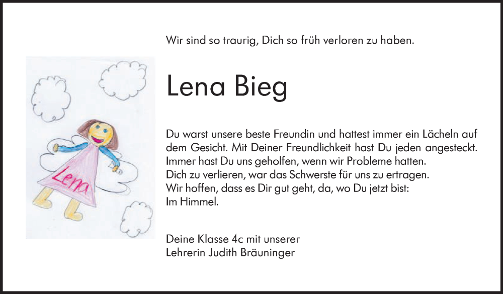  Traueranzeige für Lena Eva Bieg vom 09.12.2022 aus Stuttgarter Zeitung / Stuttgarter Nachrichten