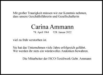 Traueranzeige von Carina Ammann von Stuttgarter Zeitung / Stuttgarter Nachrichten