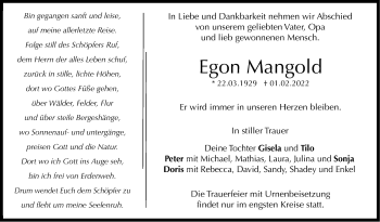 Traueranzeige von Egon Mangold von Stuttgarter Zeitung / Stuttgarter Nachrichten
