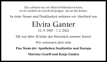 Traueranzeige von Elvira Ganter von Stuttgarter Zeitung / Stuttgarter Nachrichten
