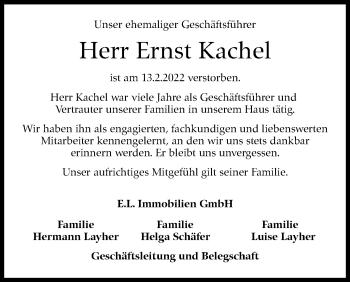 Traueranzeige von Ernst Kachel von Stuttgarter Zeitung / Stuttgarter Nachrichten