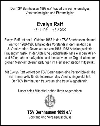 Traueranzeige von Evelyn Raff von Stuttgarter Zeitung / Stuttgarter Nachrichten