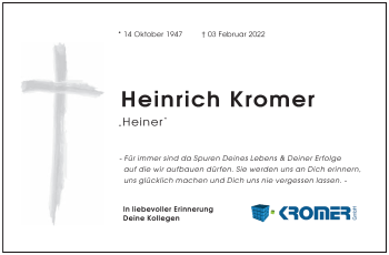 Traueranzeige von Heinrich Kromer von Stuttgarter Zeitung / Stuttgarter Nachrichten