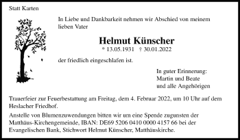 Traueranzeige von Helmut Künscher von Stuttgarter Zeitung / Stuttgarter Nachrichten