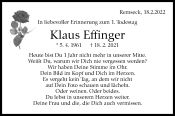 Traueranzeige von Klaus Effinger von Stuttgarter Zeitung / Stuttgarter Nachrichten