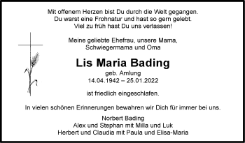 Traueranzeige von Lis Maria Bading von Stuttgarter Zeitung / Stuttgarter Nachrichten