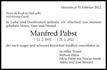 Traueranzeige von Manfred Pabst von Stuttgarter Zeitung / Stuttgarter Nachrichten