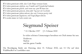 Traueranzeige von Siegmund Speiser von Stuttgarter Zeitung / Stuttgarter Nachrichten