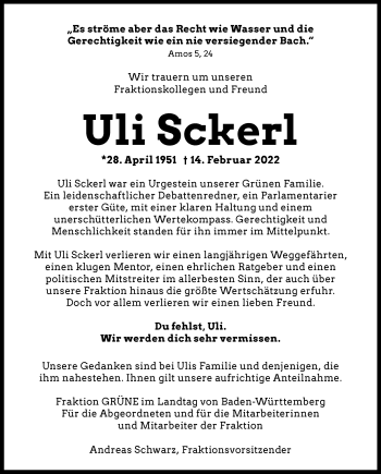 Traueranzeige von Uli Sckerl von Stuttgarter Zeitung / Stuttgarter Nachrichten