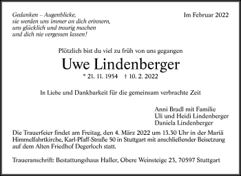 Traueranzeige von Uwe Lindenberger von Stuttgarter Zeitung / Stuttgarter Nachrichten
