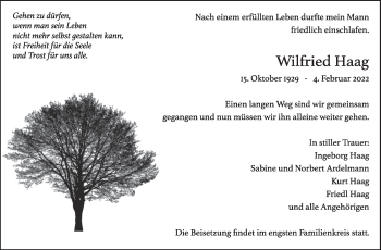Traueranzeige von Wilfried Haag von Stuttgarter Zeitung / Stuttgarter Nachrichten