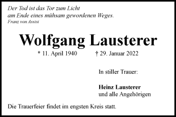 Traueranzeige von Wolfgang Lausterer von Stuttgarter Zeitung / Stuttgarter Nachrichten
