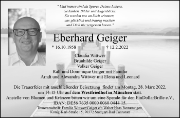 Traueranzeige von Eberhard Geiger von Stuttgarter Zeitung / Stuttgarter Nachrichten