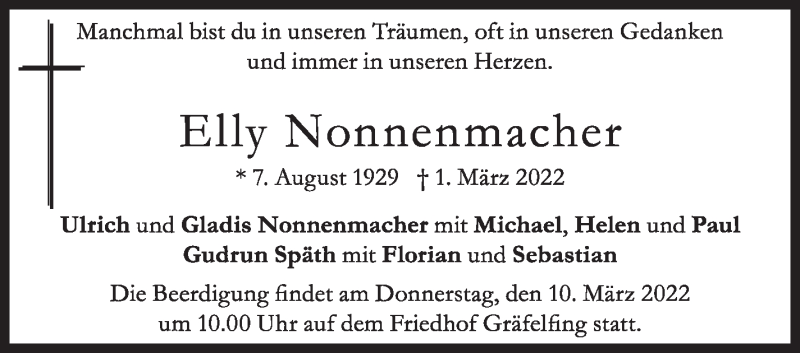  Traueranzeige für Elly Nonnenmacher vom 05.03.2022 aus Stuttgarter Zeitung / Stuttgarter Nachrichten