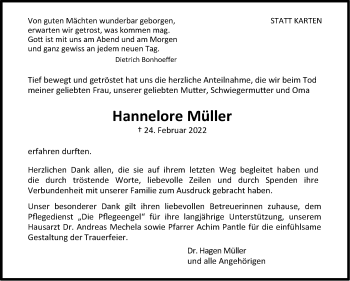 Traueranzeige von Hannelore Müller von Stuttgarter Zeitung / Stuttgarter Nachrichten